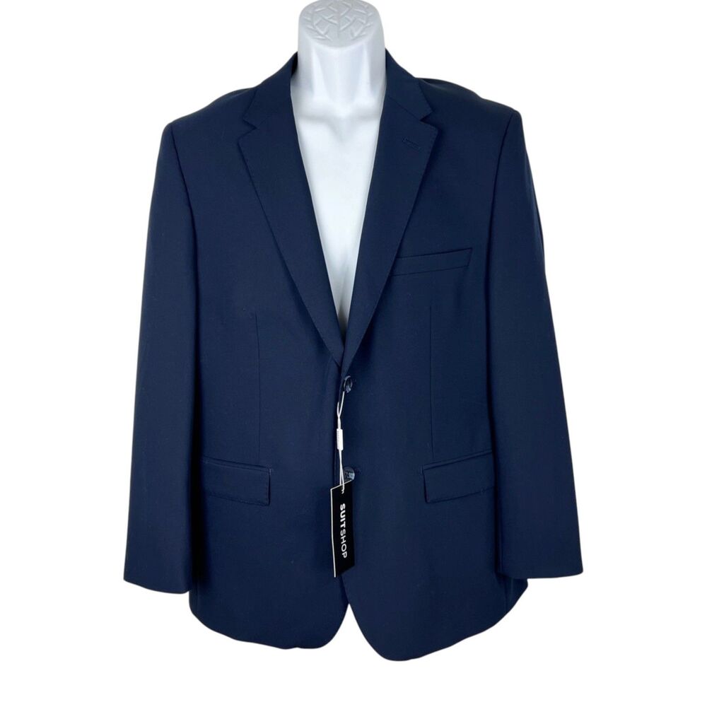 Suit Shop Navy Blue Slim Fit Jacket Men 42S Short Button Up Blazer Stretch NWT
